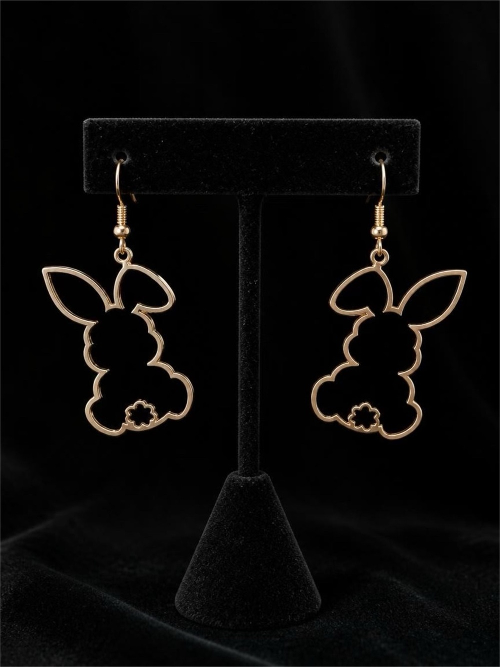 Gold Flop-Eared Bunny Outline Drop Earrings